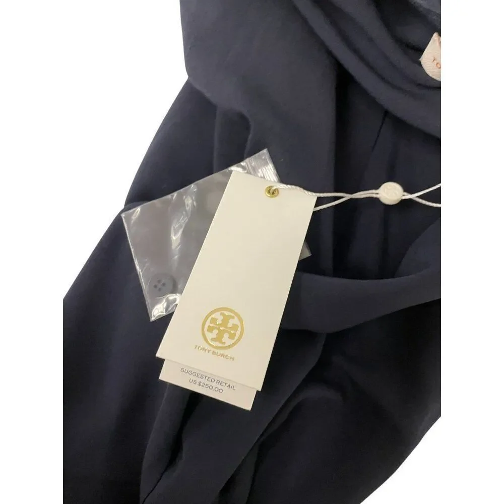 Tory Burch Womens Top Size 2 Navy Blue Sleeveless Bow Blouse High Neck NWT $250